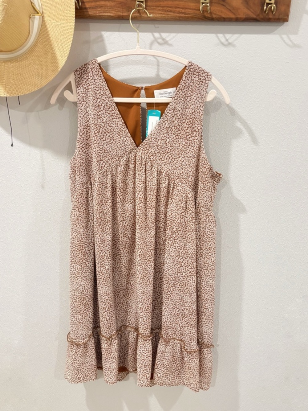 Stitch Fix Kaileigh Audrina Tiered Ruffle detail dress -‎ brown size large NWT